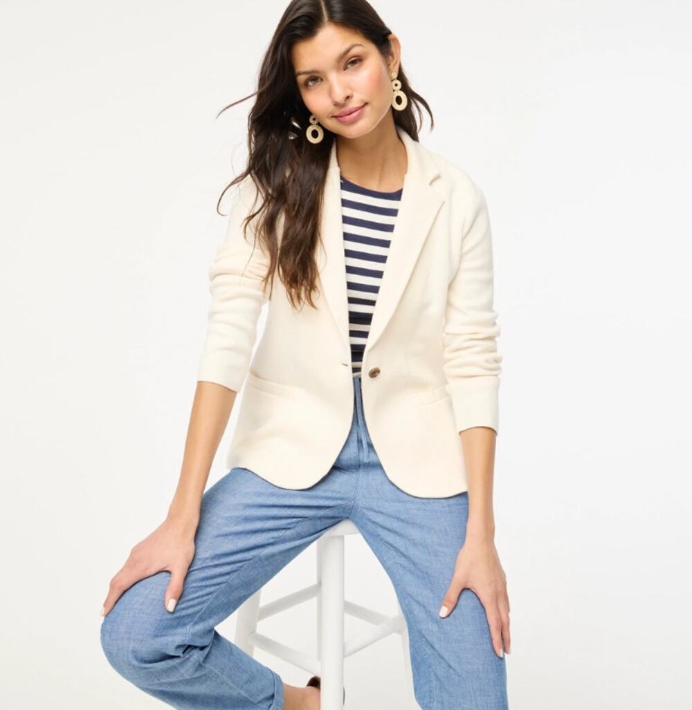 J.Crew Schoolboy Sweater Blazer WMNS 2X Plus White One-Button Notch Patch Pocket